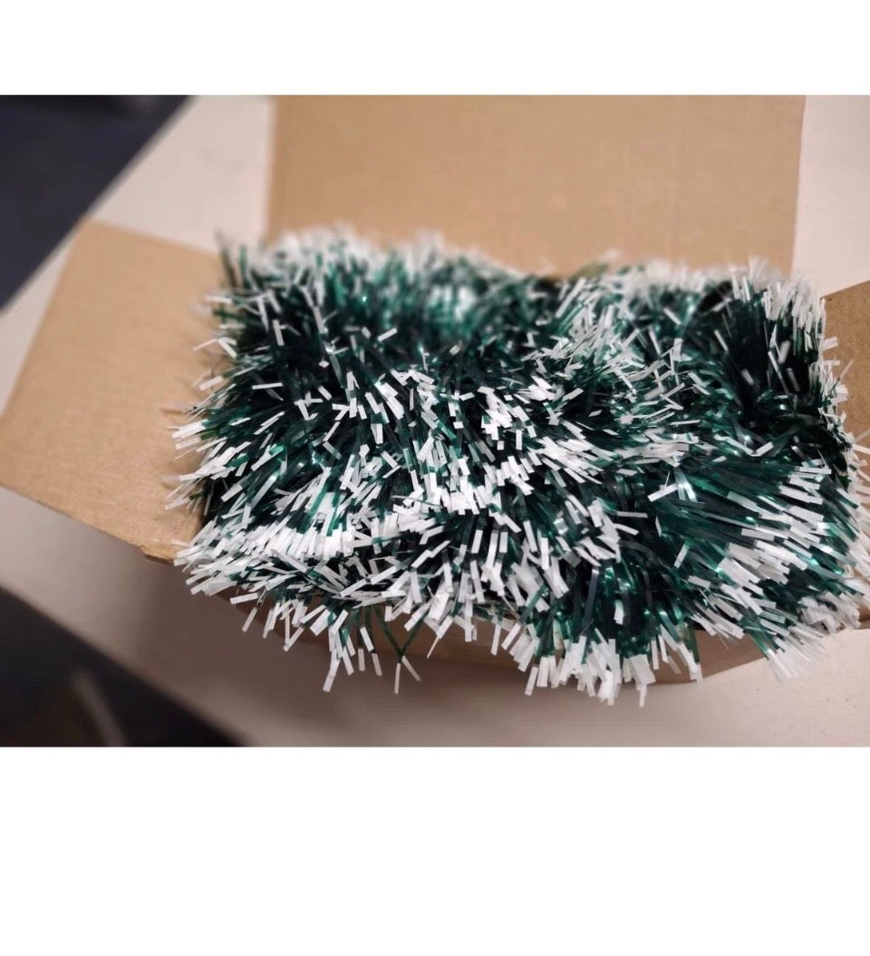 Open Box New 50Ft Christmas Tinsel Garland Dark Green Xmas Tree Decorations Metallic