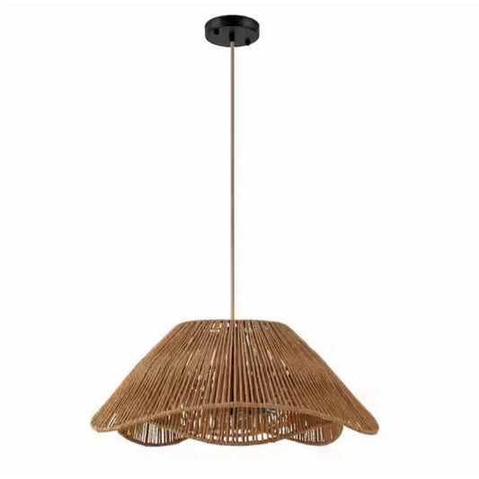 ZSMIHDOH 3-Light black and brown hand-woven natural rattan boho pendant light