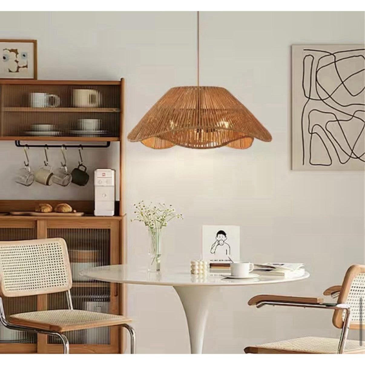 ZSMIHDOH 3-Light Black and Brown Boho Hand-Woven Natural Rattan Pendant Light
