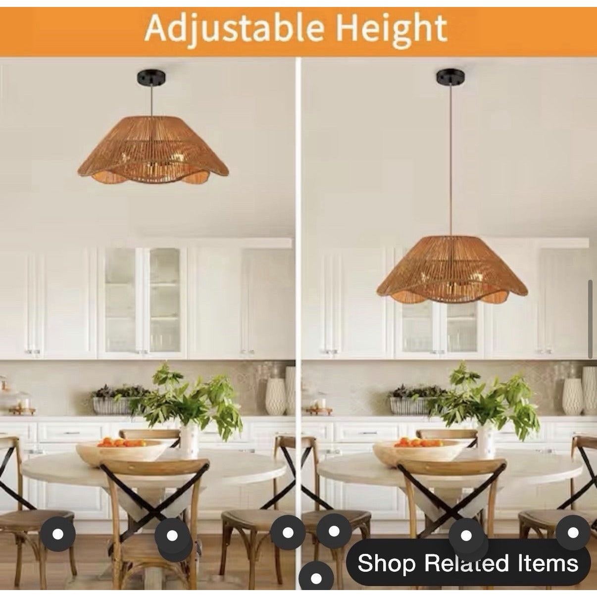 ZSMIHDOH 3-Light Black and Brown Boho Hand-Woven Natural Rattan Pendant Light