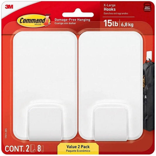 Command 15 Lb XL Heavyweight white wall hook with adhesive strips for damage-free hanging