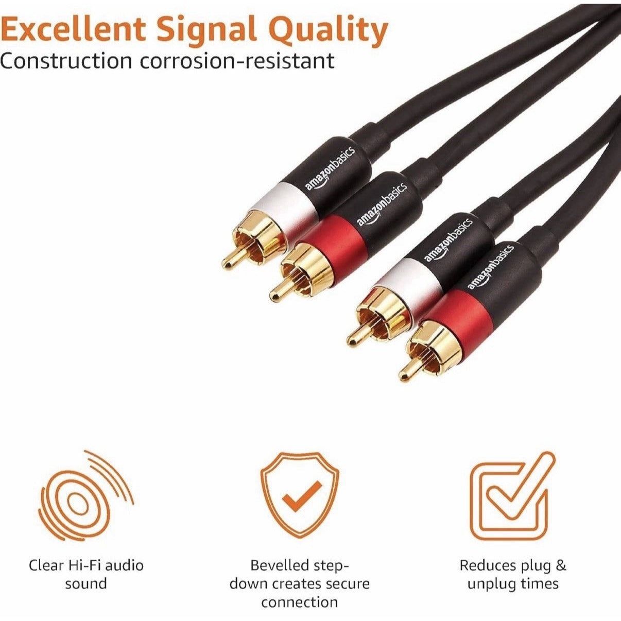 Crystal Clear 8ft RCA Audio Cable for Amplifiers and Speakers - Gold Connectors