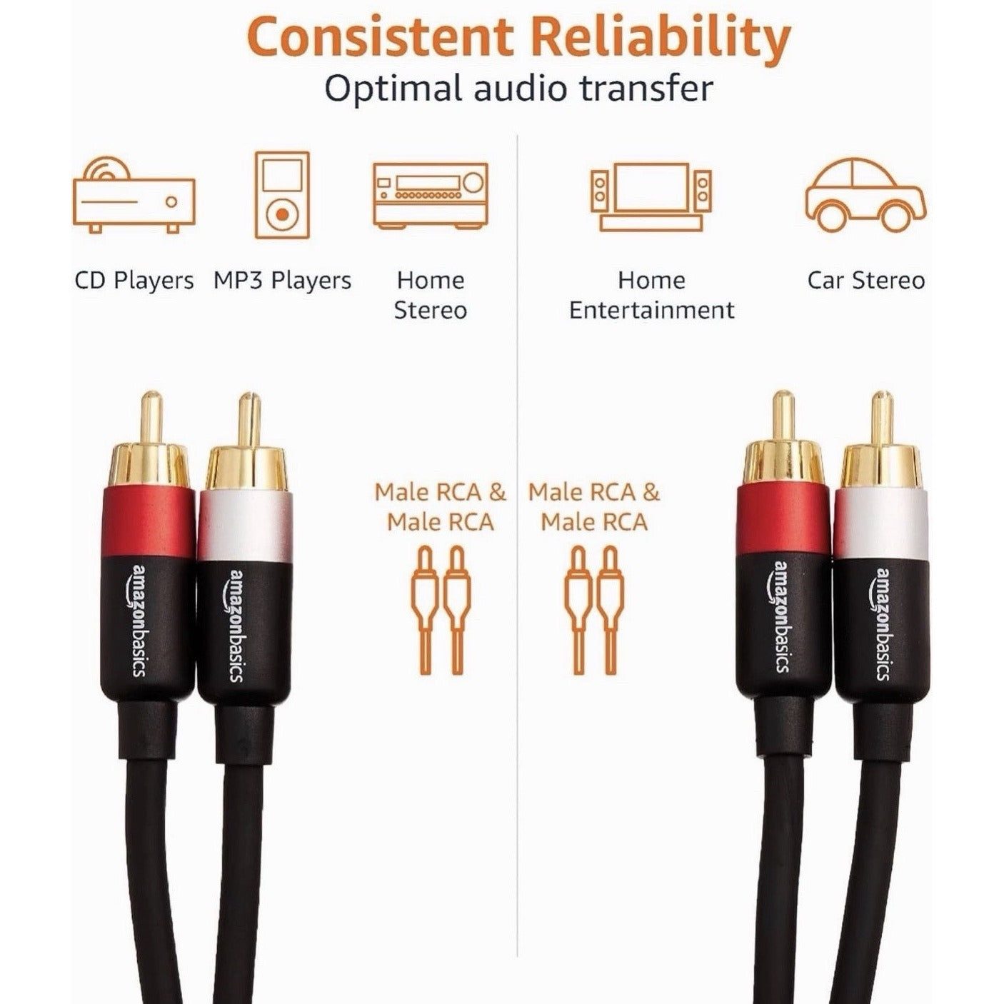 Crystal Clear 8ft RCA Audio Cable for Amplifiers and Speakers - Gold Connectors