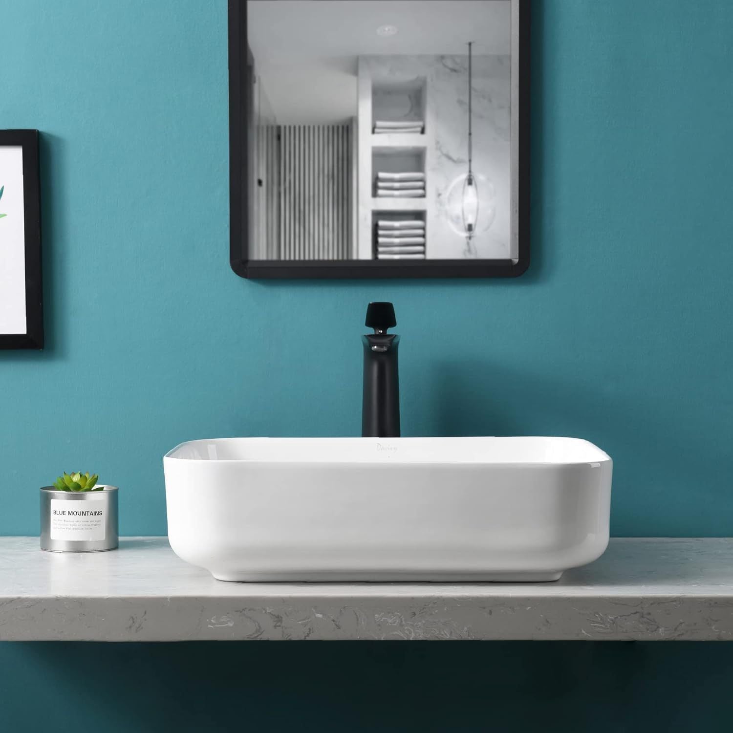 Tysun Rectangle Vessel Sink, 20" x 16" Bathroom Sink Above Counter, White Bathroom Vessel Sink Porcelain Ceramic Sink Bowl Vanity Sink Art Basin for Bathroom - Selzalot