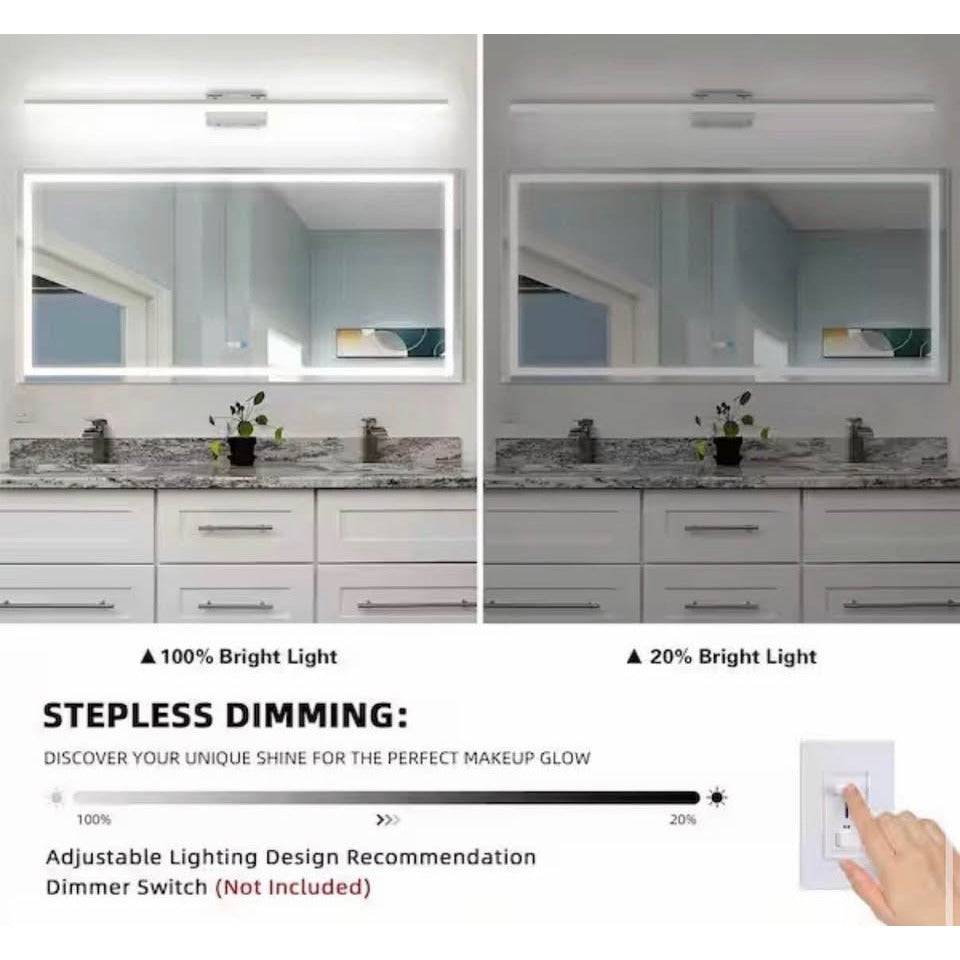 Jusheng 54.72 in. 1 Light Nickel Bathroom LED Vanity Light Bar with Dimmable 5500K Light