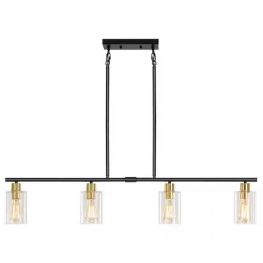 ADSENSTY 4-Light black and brass rustic linear pendant light with glass shades for kitchen island