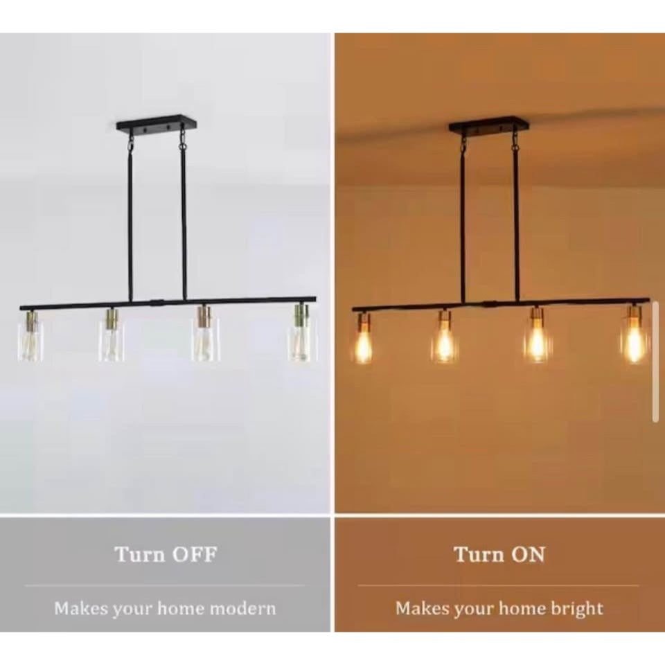 ADSENSTY 4-Light Black and Brass Rustic Linear Pendant Light for Kitchen Island