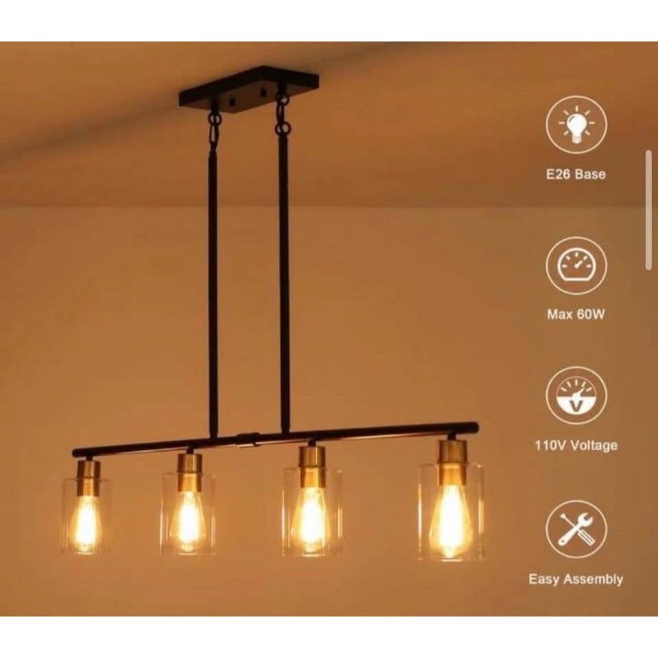 ADSENSTY 4-Light Black and Brass Rustic Linear Pendant Light for Kitchen Island