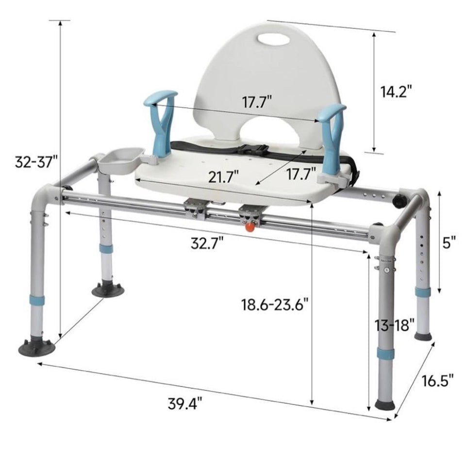 Open Box ELENKER Heavy Duty Sliding Shower Chair with Swivel Seat, Rotating Sliding Bathtub Transfer Bench and Bath Safety Seat with Non-Slip Suction