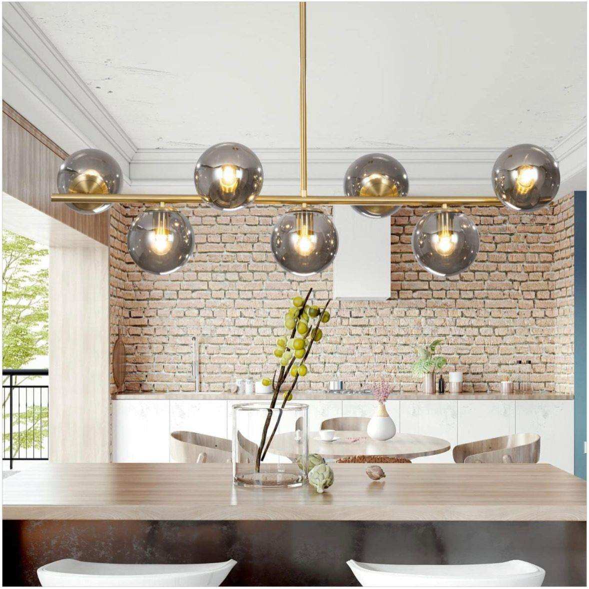KCO Lighting Mid Century Modern Globe Sputnik Chandelier Gold Brass Pendant Hanging Light Fixture with Smoke Grey Glass Globe 7-Light Pendant Lighting for Kitchen Island Dining Living Room - Selzalot