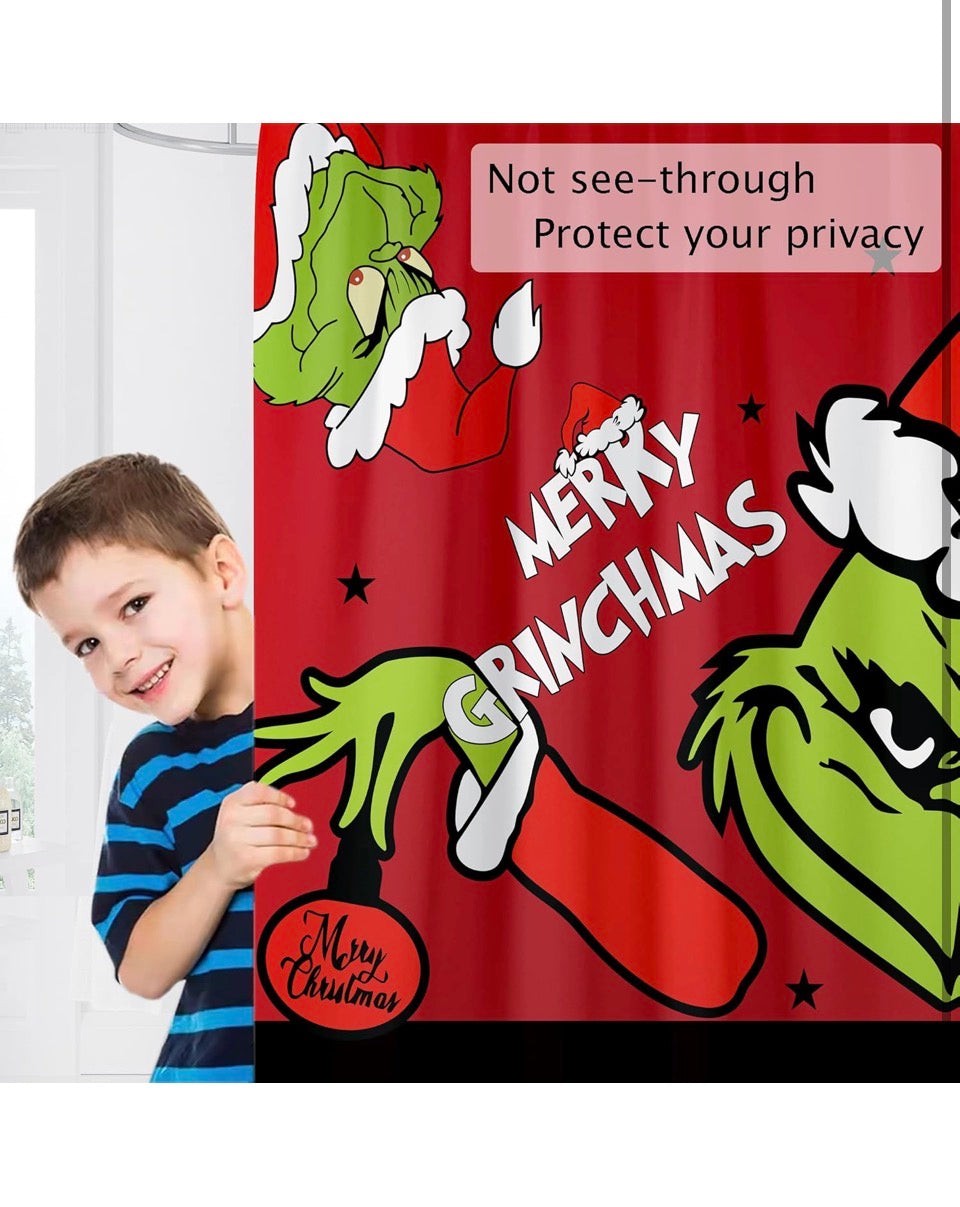 Cuteiush Bathroom Shower Curtain Merry Christmas Holiday Waterproof & Removable