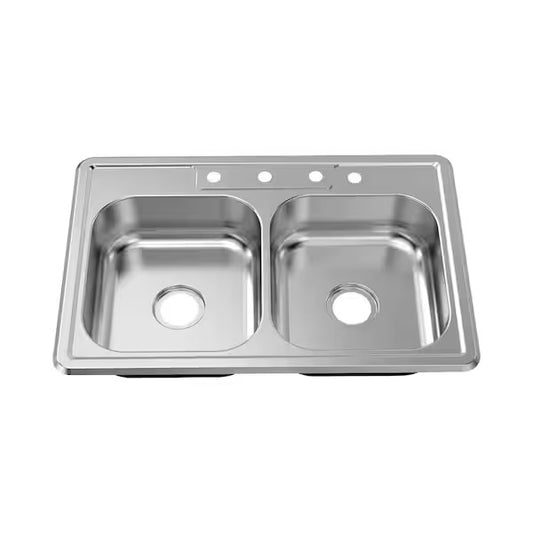 Open Box glacier bay 33 in. Drop-In 50/50 Double Bowl 22 Gauge Stainless Steel Kitchen Sink