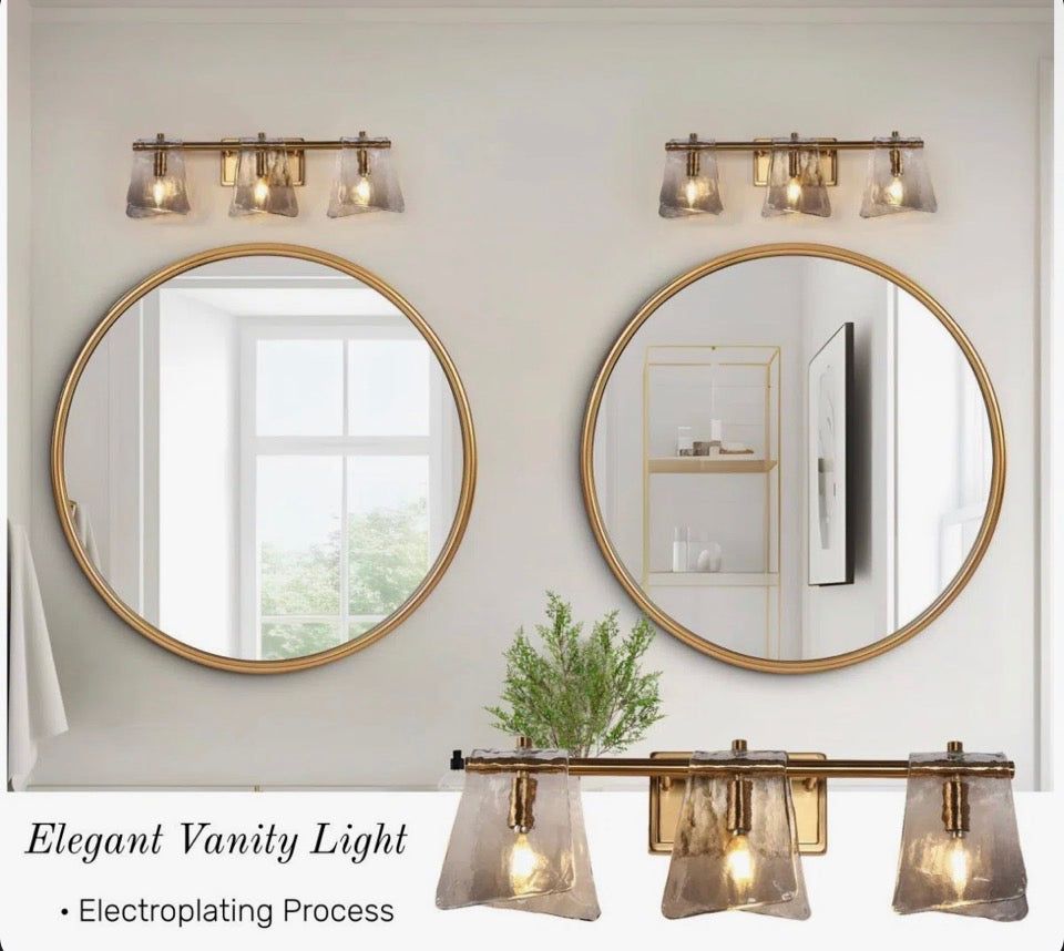 "Mercer41 Elisabette 3 - Light 23.6"" W Dimmable Gray Glass Bathroom Vanity Light"