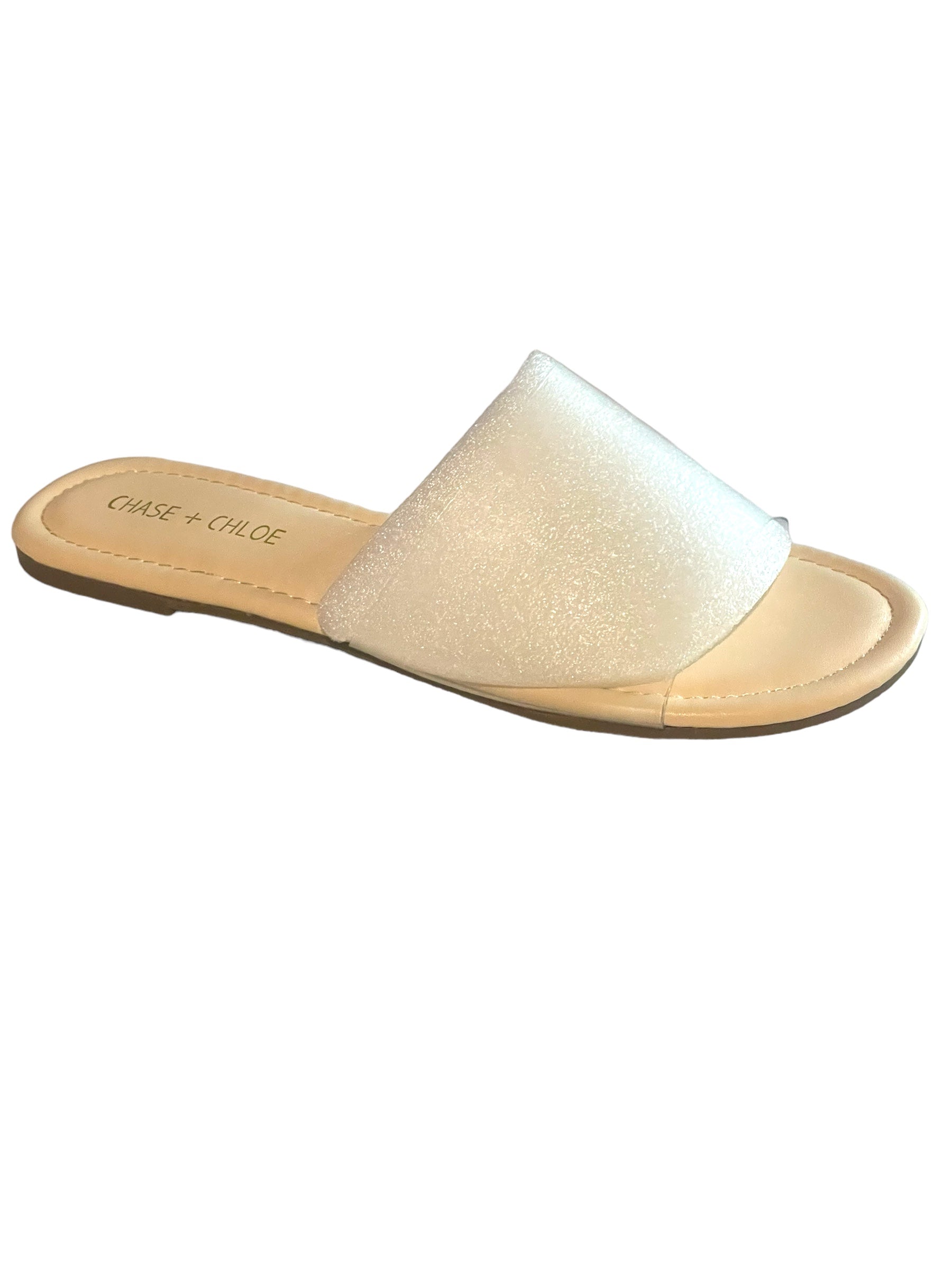Chase + Chloe Transparent Slides IRMA-3 Nude with cushioned footbed and durable sole.