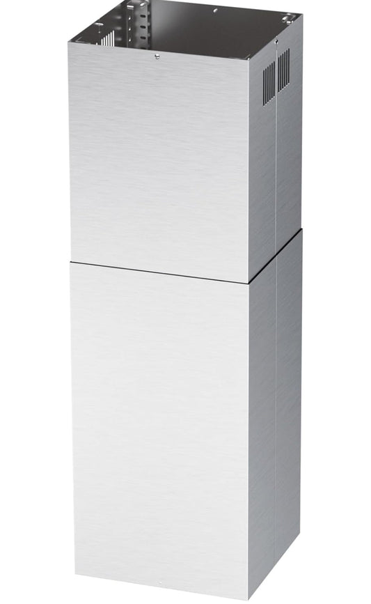Stainless steel FIREGAS range hood extension chimney for island range compatibility.