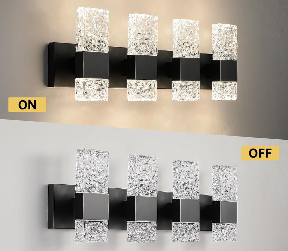 Open Box Epinl Black Bathroom Vanity Light Fixtures Bathroom Light Fixtures Over Mirror 4-Light 4000K LED Crystal Wall Sconces Modern 40W Brushed Hard