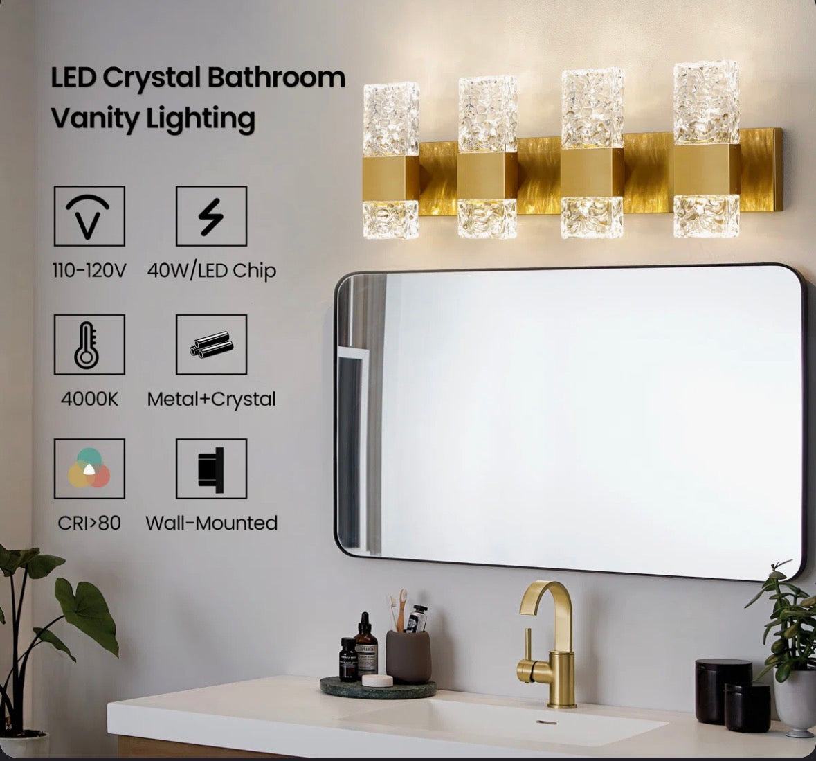 Mercer41 Luxcien Dimmable Crystal Bathroom Vanity Light