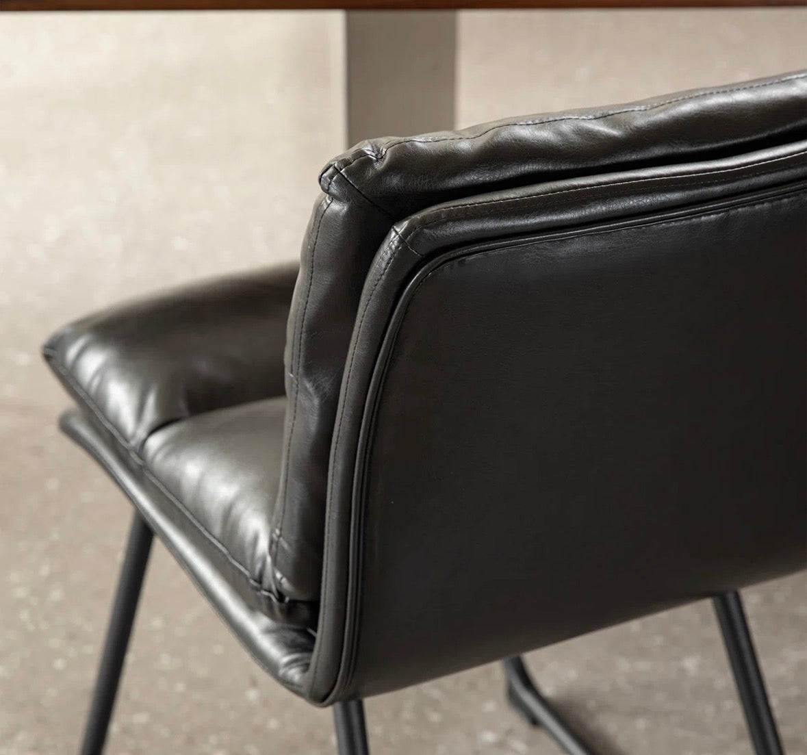17 stories Modern Two-Tone Color Leatherette Mixed Fabric Dining Chair With Metal Black Tapered Legs (Set of 2)