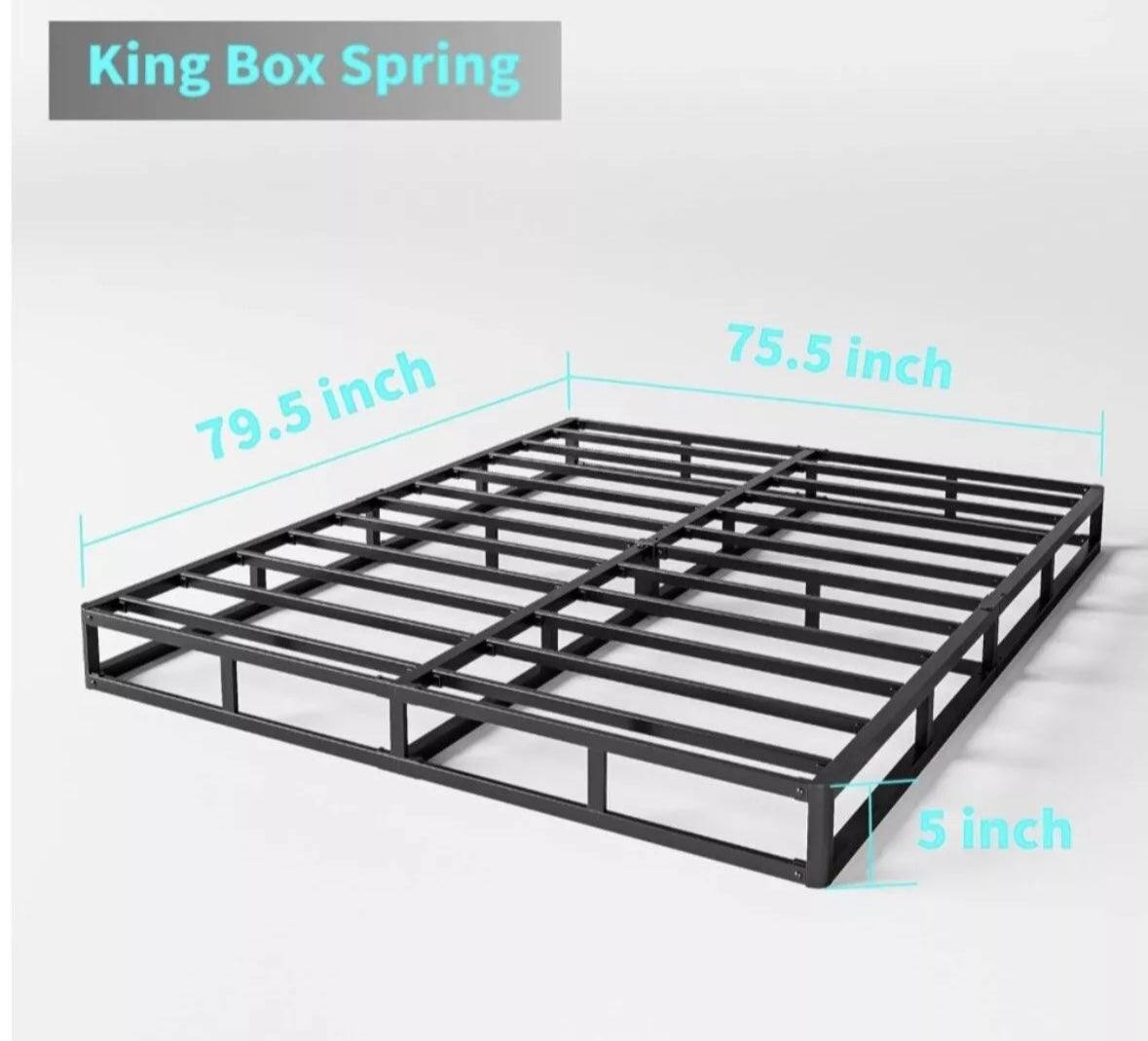 King Box Spring 5 Inch High Profile Strong Metal Frame Mattress Foundation, Quiet Noise-Free, Easy Assembly, 3000lbs Max Weight Capacity - Selzalot