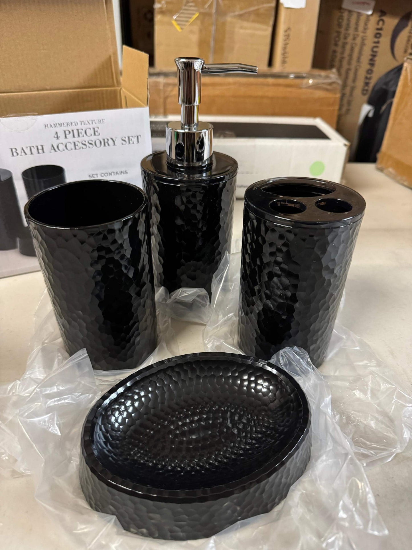 Ebern Designs Hammered Texture 4 Piece Bath Accessory Set