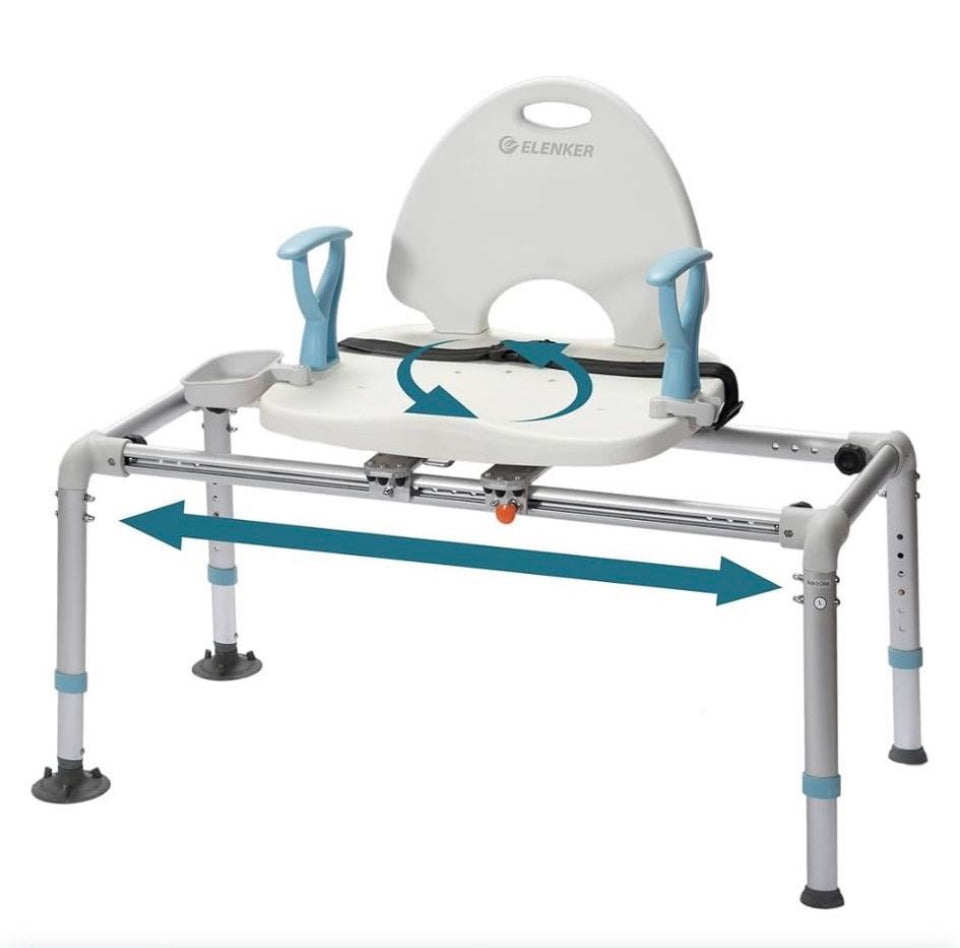Open Box ELENKER Heavy Duty Sliding Shower Chair with Swivel Seat, Rotating Sliding Bathtub Transfer Bench and Bath Safety Seat with Non-Slip Suction