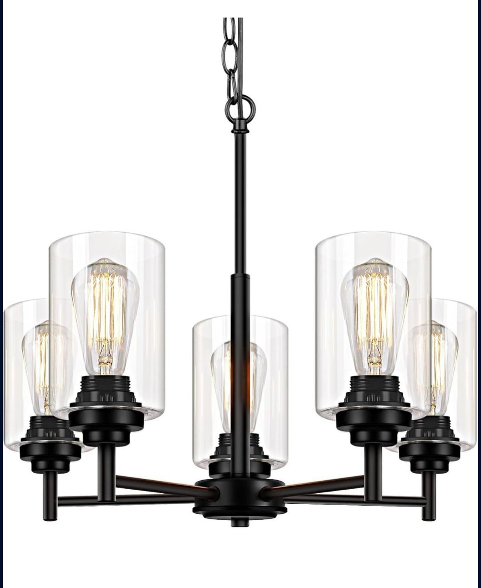 JAZAVA 5-Lights Modern Chandeliers, Pendant Lighting Hanging Adjustable Island,Semi Flush Ceiling Lights for Dinging Room Living Room Kitchen Bedroom,