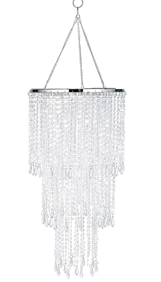 Open Box New Acrylic Chandelier 3 Tiers Sparkling Lamp Shade Ceiling Light Beaded Pendant Shade with Chrome Frame Decorations for Wedding Centerpiece,