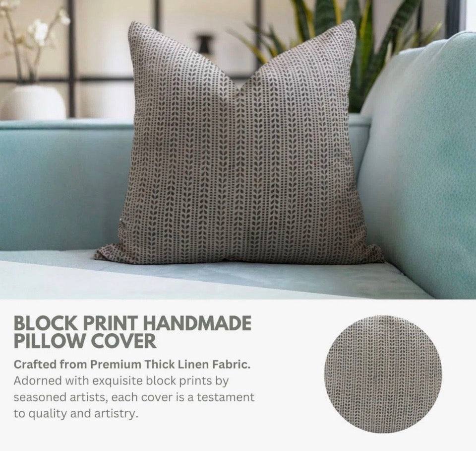 Fabdivine Ratanbel Hand Block Printed Linen Cushion Cover Handmade Decorative Pillow for Living Room & Bedroom 22x22 Inch
