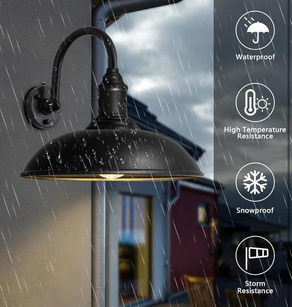 DENGNBJ Large 18" Outdoor Barn Gooseneck Light Dusk to Dawn, Classic Farmhouse Barn Wall Sconce, Gooseneck Lighting for Porch, Garage