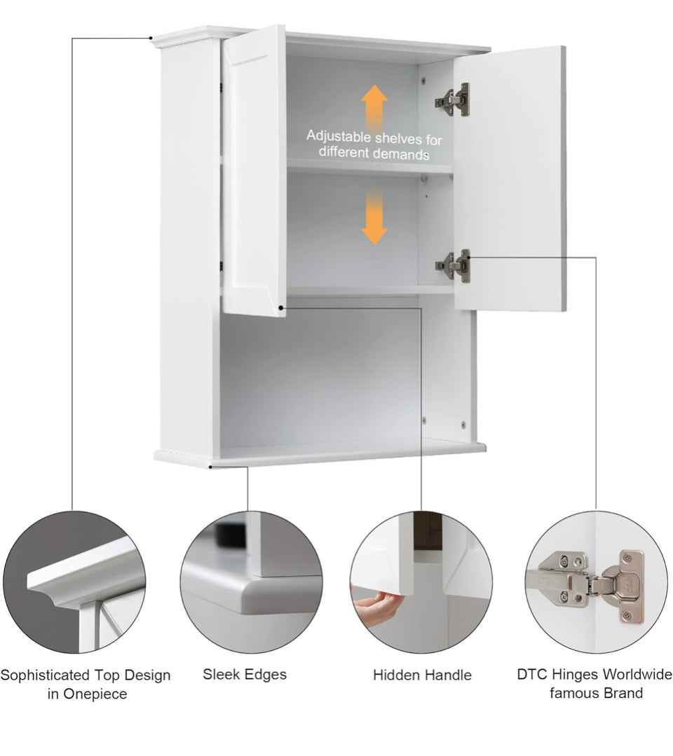 Open Box Vanirror Bathroom Wall Cabinet Wooden Medicine Cabinet Buffering Hinge MDF Material Over Toilet Storage 23"x29" and Adjustable Shelves Cupboa