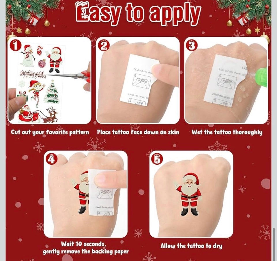 New HUSKEIN 10 Sheets Luminous Christmas Tattoos for Kids, Christmas Temporary Tattoos, Bulk Stocking Stuffers for Kids, Merry Xmas Party Decorations