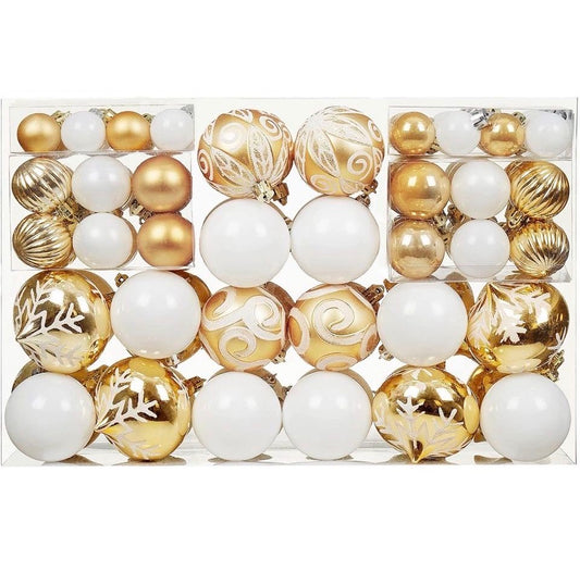 Brand New Jorysics 100ct Assorted Christmas Ball Ornaments Set, Shatterproof Seasonal Christmas Tree Decorations with Reusable Gift Package for Xmas H