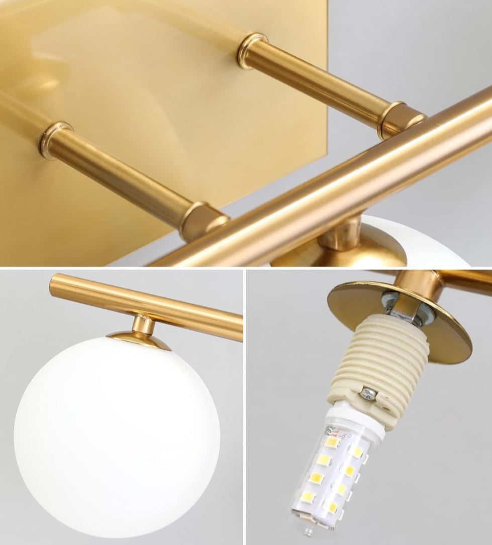 Gold Bathroom Vanity Light Fixtures,3 Lights Brass Milk White Globe - Selzalot