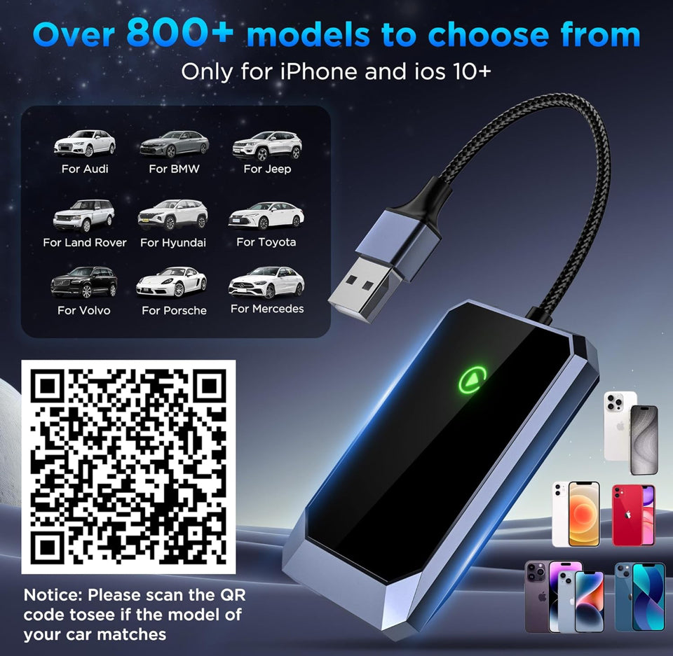 Brand New TERUNSOUI Wireless Carplay Adapter, Converts Wired to Wireless carplay Adapter for iPhone, Wireless Control Plug & Play Carplay for Cars from 2017 & for Apple iPhone iOS 10+