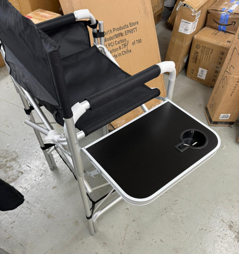 Earth Products Executive VIP Tall Directors Chair with Folding Side Table, Foldable, Zippered Carry Bag, 31" Seat Height, Lightweight, 375LBS Max Load - Selzalot
