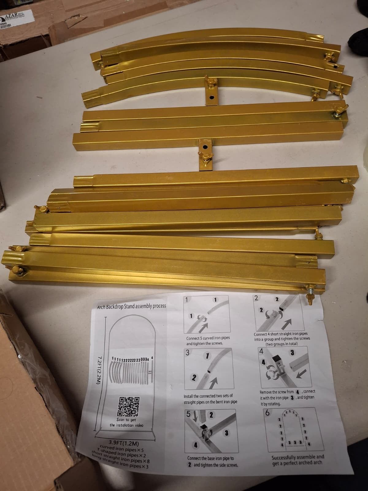 Open Box New Metal Wedding Arch Backdrop Stand, 7.2FT Gold Balloon Arched Frame Stand ,Collapsible Stable Arch Background for Party, Garden Ceremony D