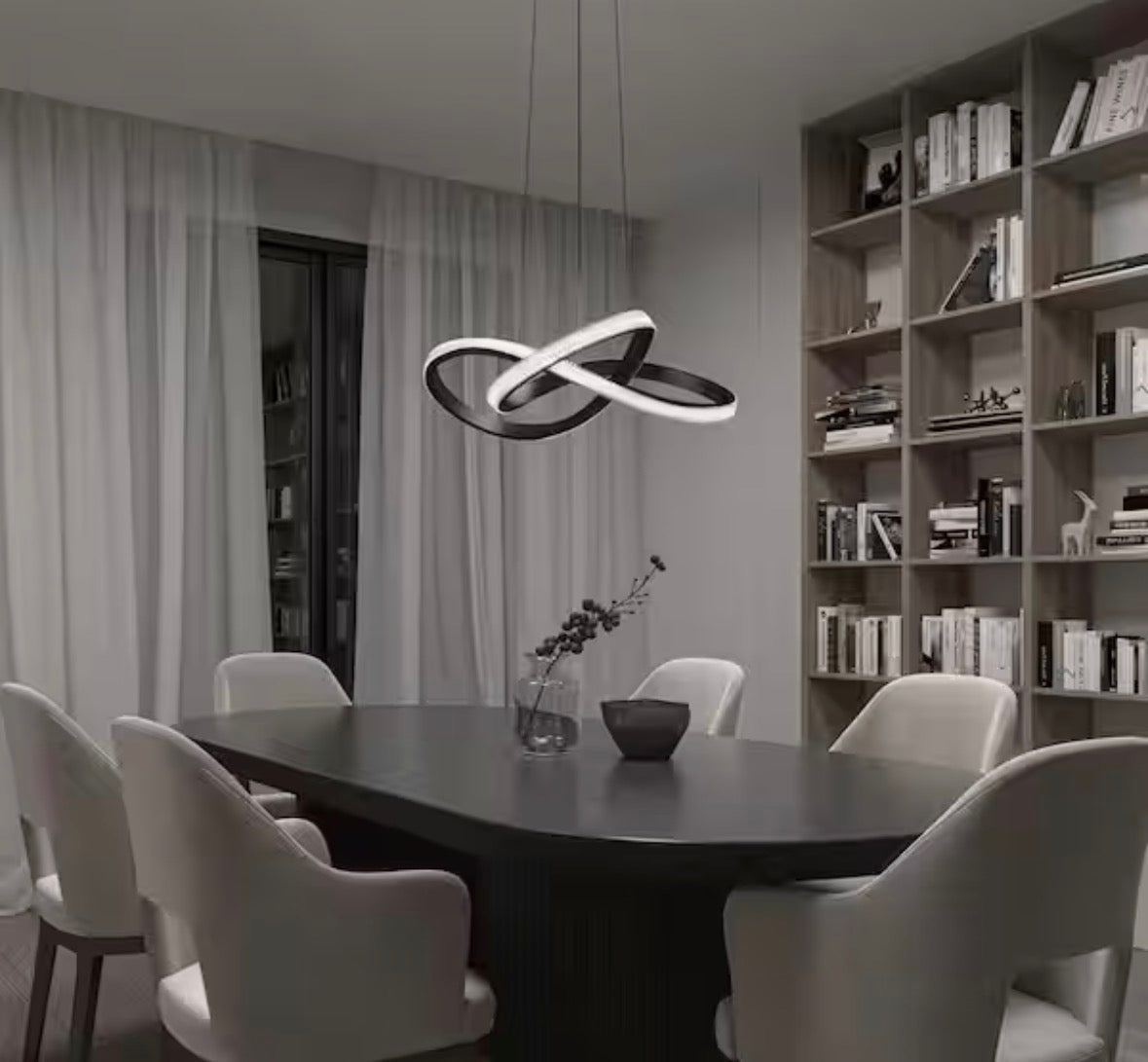 Artika Morgan 30-Watt black modern 5 CCT LED pendant light fixture with dimmable 1900 lumens for dining room or kitchen
