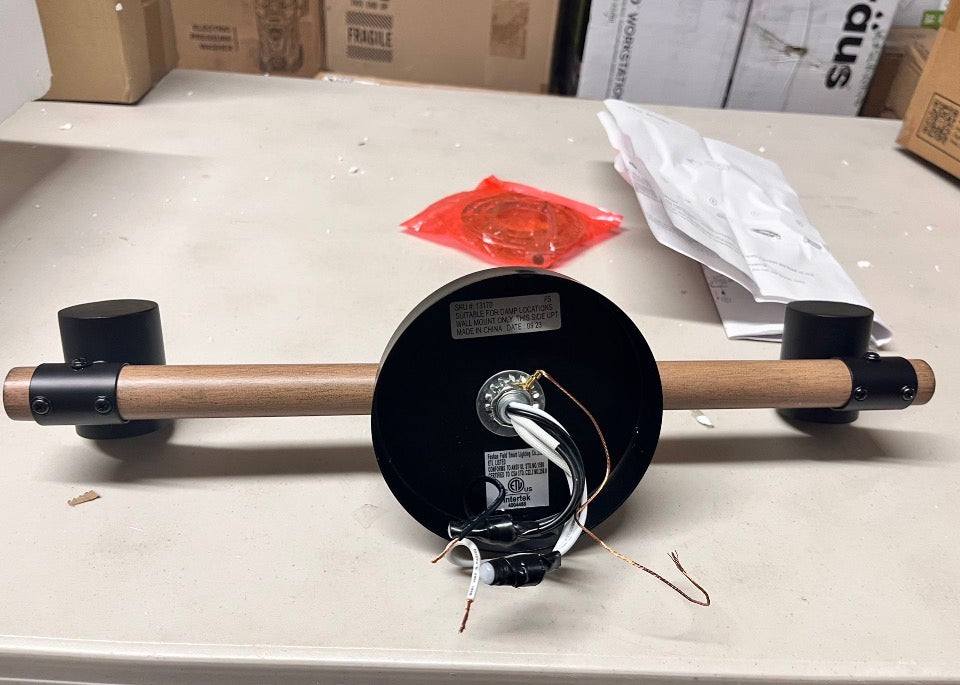 Open Box New Nathan James Henry 17 in. 3-Light Black Bathroom Vanity Light Wood and Metal NEW