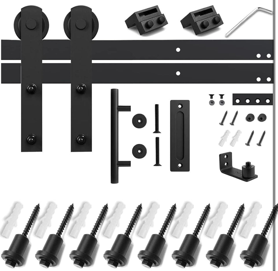 SMARTSTANDARD 10 FT Heavy Duty Sturdy Sliding Barn Door Hardware Kit, Black, (Whole Set includes 1x Pull Handle Set & 1x Floor Guide) Fit 60" Wide Door - Selzalot