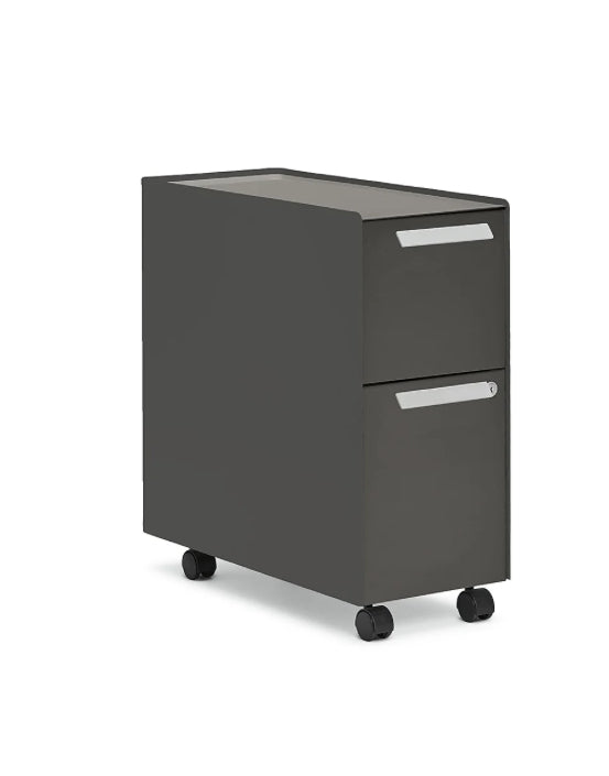 Allsteel® mobile cabinet with two drawers, Flint color, bar pull style.