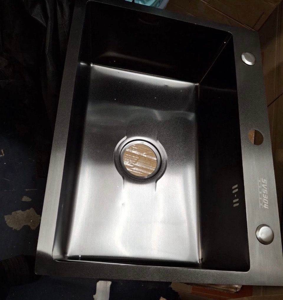 Open Box New Ownsig 23.6 inch Stainless Steel Laundry Sink with Cabinet and Pull-Out Faucet, Free Standing Utility Sink with Draining Basket