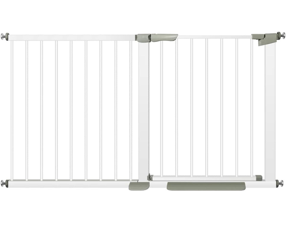 Qmon Baby Gate, extra tall white safety gate for stairs and doorways.