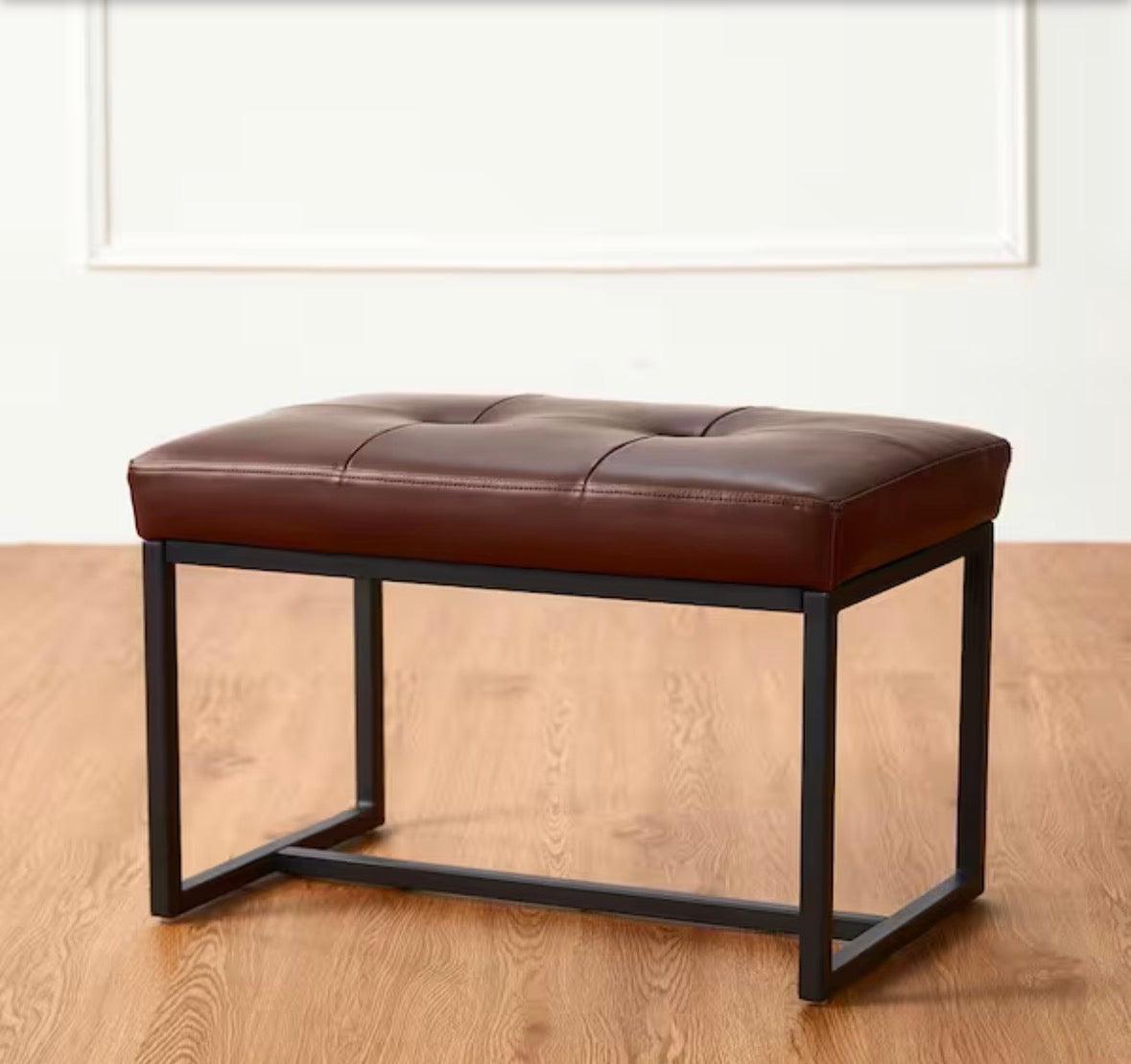 Modern Coffee Thick Leatherette Accent Stool with tufted cushion and metal frame