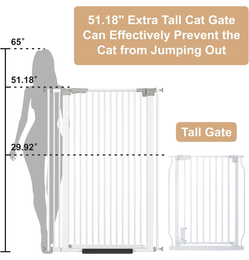 Open Box ZOUTEX 51.18"" Extra Tall Cat Gate for Doorway, 30.5""-40"" Auto Close Pet Gate Include 2.75"" and 5.5""
Extension Kits, No Drilling Pressure Mount Kit, Suitable for Doorways or Kitchen, New White