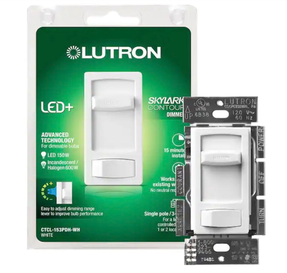 New Lutron Skylark Contour LED+ Dimmer Switch for and Incandescent Bulbs,