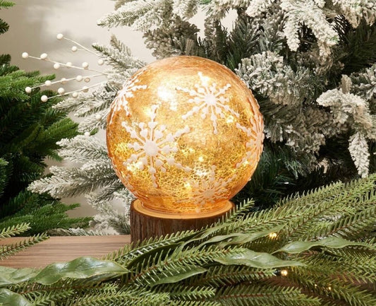 Open Box New Diahom Christmas Table Decorations 6 Inches Champagne Gold Snowflake Cracked Glass Ball Lights Up Tabletop Mantel Centerpieces Xmas Decor
