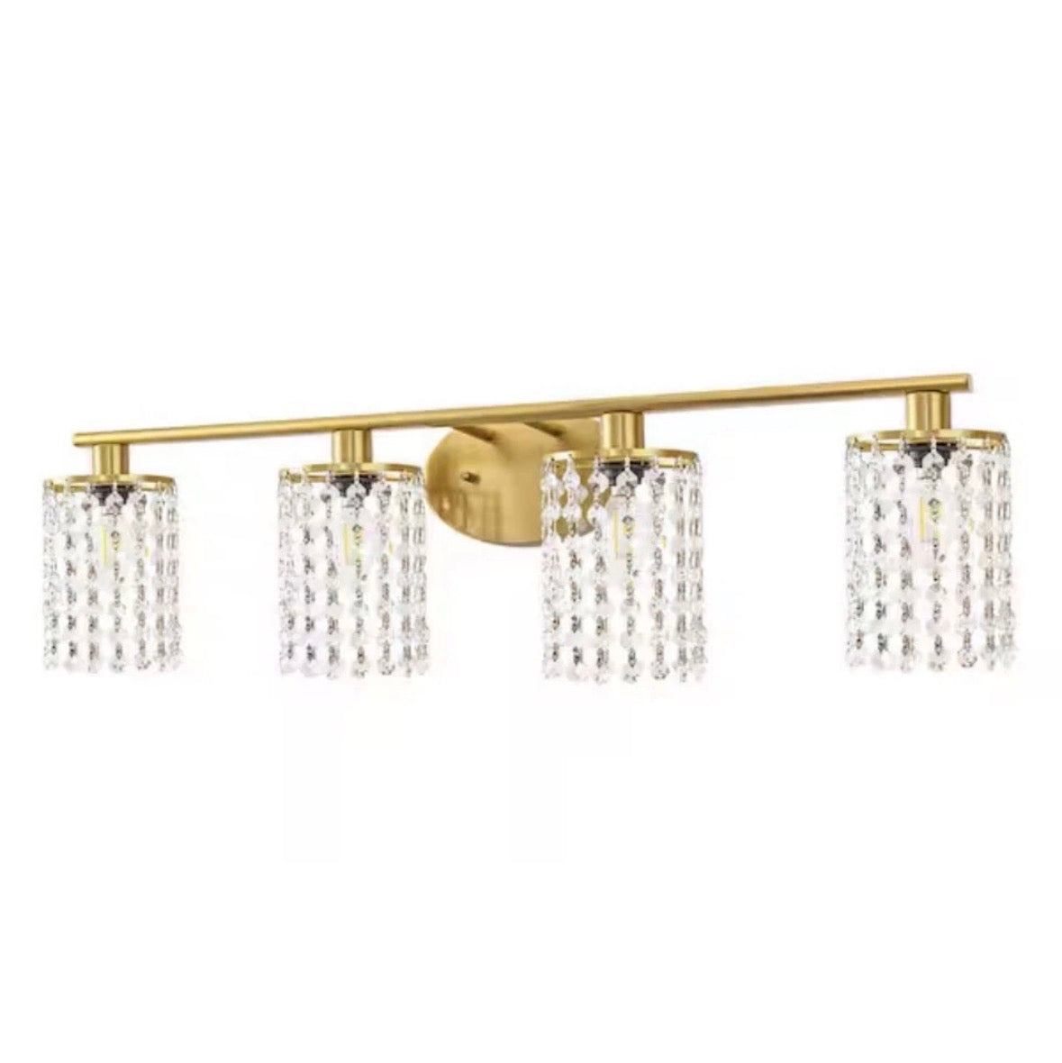 Emeritpro 32 in. 4-light gold crystal vanity bathroom wall light with copper finish and adjustable E12 bulbs