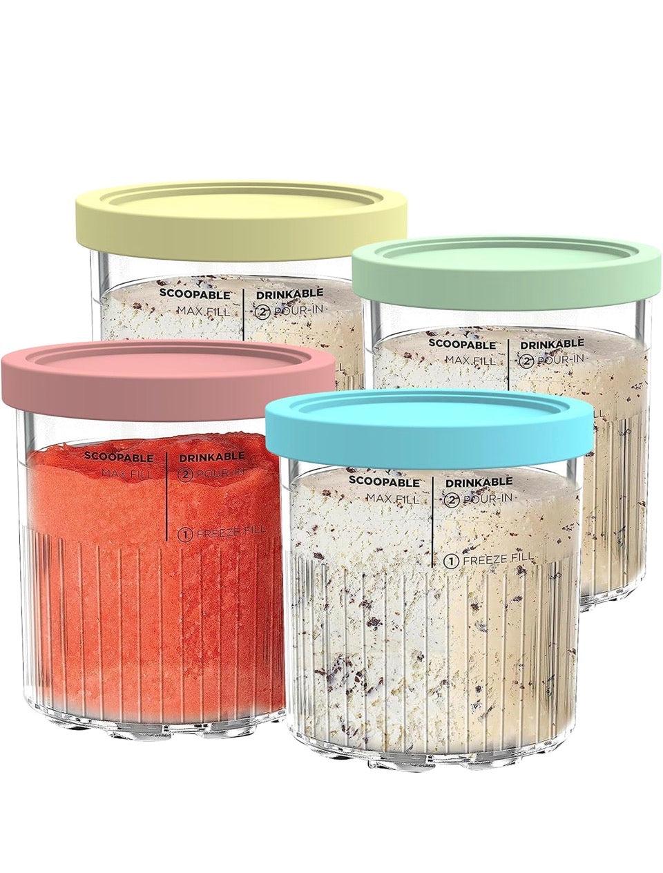 Open Box New YUSFJK Replacement for Ninja Creami Pints and Lids, 4 Pack NC501, Compatible with Ninja NC501 NC500 Series Creami Deluxe ice Cream Makers