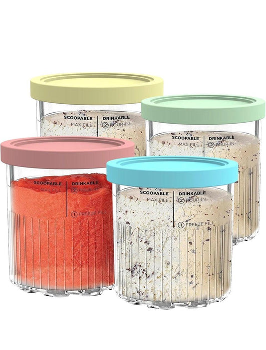 Open Box New YUSFJK Replacement for Ninja Creami Pints and Lids, 4 Pack NC501, Compatible with Ninja NC501 NC500 Series Creami Deluxe ice Cream Makers