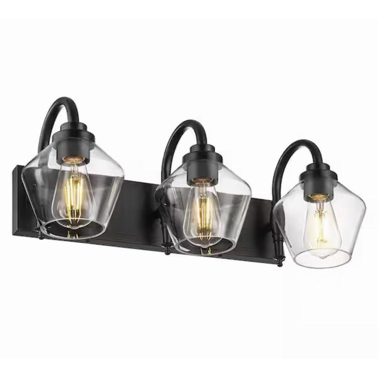JAZAVA 23.2 in. 3 Light Black Vanity Light with Clear Glass Shade
